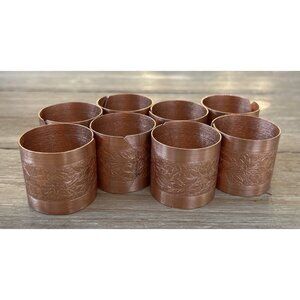Vintage Coppercraft Guild Napkin Ring Holders Tooled Floral Pattern Set of 8